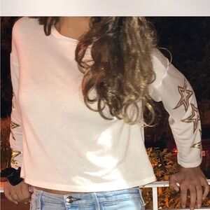 Women's White and Gold Star Sleeve Top